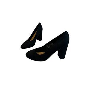 Comfortview Camile Pump Women Size 9.5M Black Faux Suede Block Heel Dress Shoes